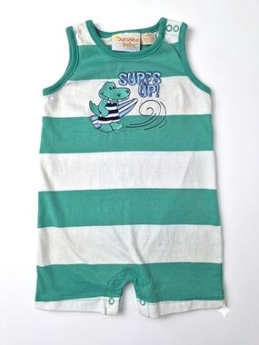 Y2K VTG Sunshine Baby 100% Cotton Gator Surf Striped Romper 12MOS